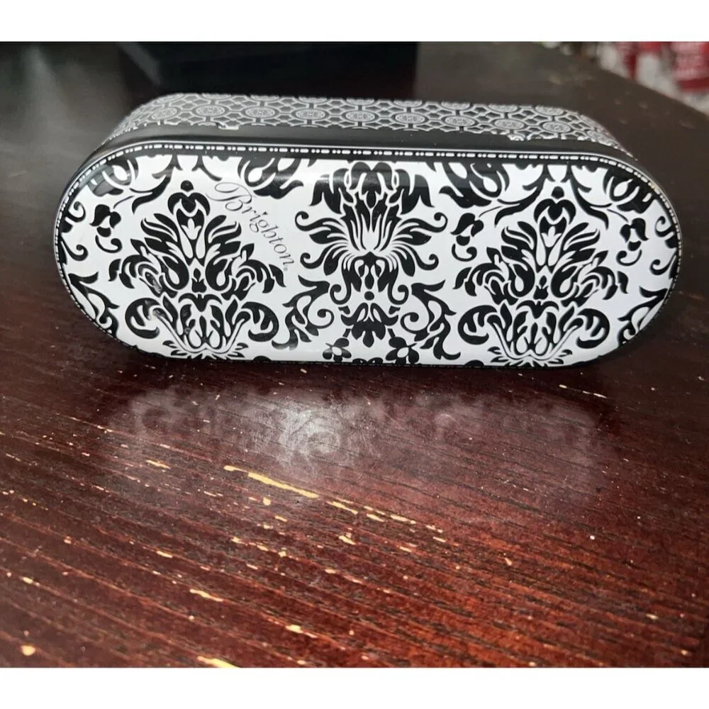 BRIGHTON Tin Metal Sunglasses Black and White Case Top Flip